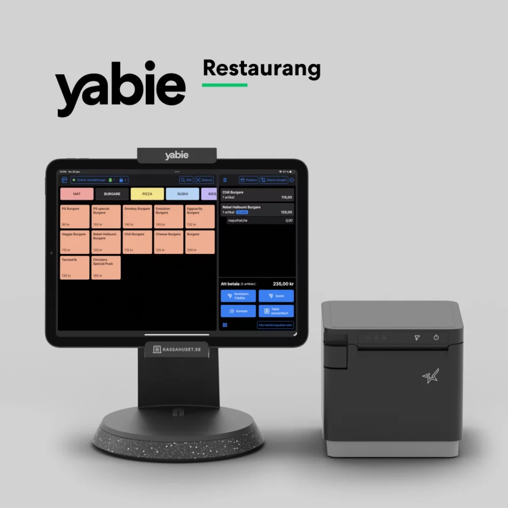 Yabie kassasystem restaurang med Bouncepad Eddy och Star kvittoskrivare